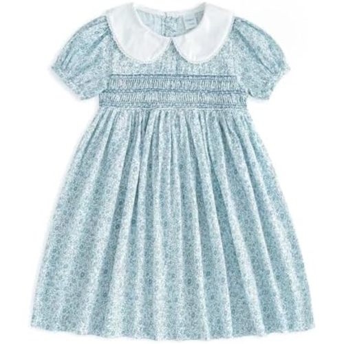 Curipeer Little Girls Summer Dress Floral Short Sleeve Cotton Casual Outfit Dress 12M-8Y
