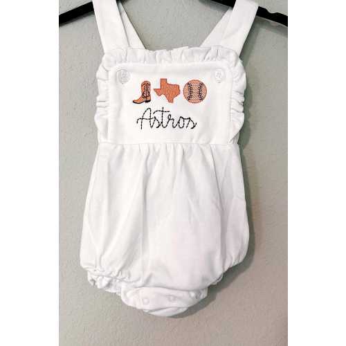 Houston Astros Embroidered Sunsuit Bubble | Girls Boys Astros Outfit Toddler Baby | Custom Astros Baseball Outfit