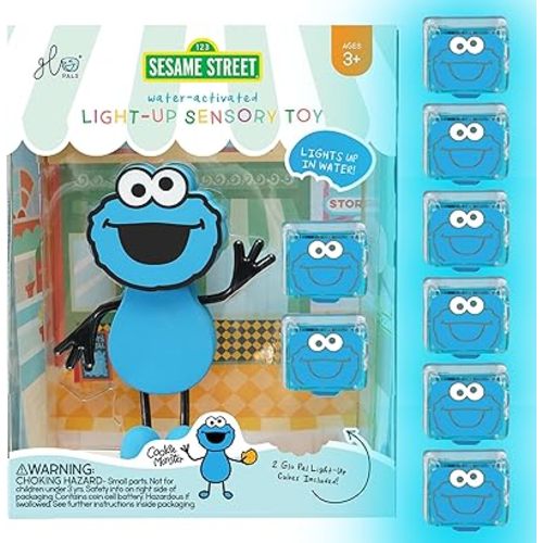 Glo Pals x Sesame Street Water-Activated Light-Up Cubes for Sensory Play (Cookie Monster - Cubes with Character)