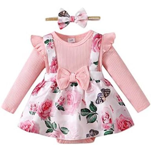 Baby Girl Winter Clothes Toddler Girl Spring Outfit Long Sleeve Ruffle Romper Suspender Skirt Headband Set
