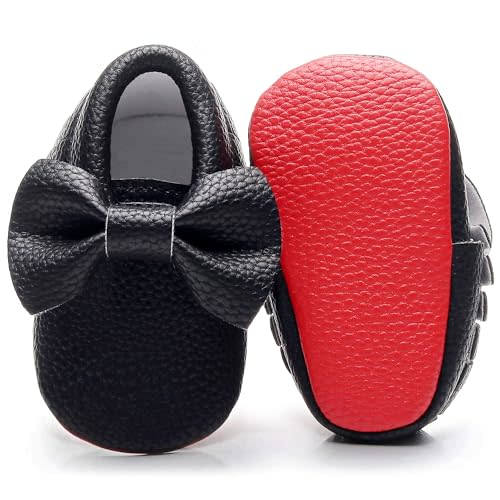 Bebila Double Bow Fringe Baby Moccasins - Soft Sole Baby Shoes Girls Toddler Crib Flats
