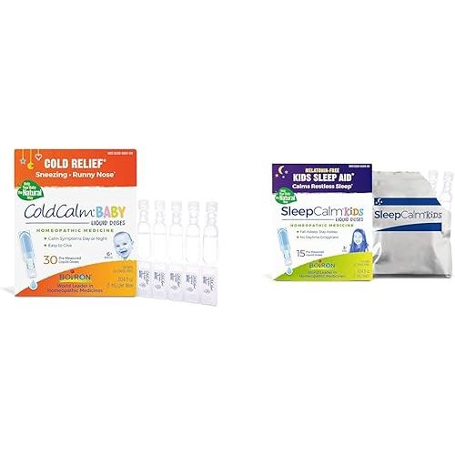 Boiron ColdCalm Baby Single-Use Drops for Cold Symptoms Relief - 30 Count & SleepCalm Kids Liquid Doses Sleep Aid - 15 Count