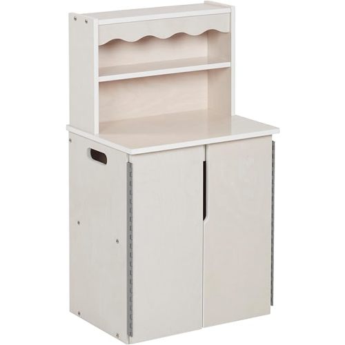 ECR4Kids Play Kitchen Storage Cupboard, Wooden Playset, White Wash