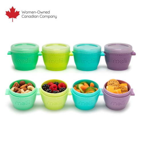 melii Click & Go Pods Food Freezer Storage Containers & Snack Containers -Set of 4, 4oz, 4 multicolored 4oz containers