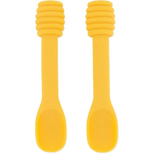 Bumkins Disney Baby Utensil Set, Silicone Trainer Spoons for Dipping, Soft Tip, Self-Feeding, Chew, Baby Led Weaning, First Year Training Supplies, Essentials in Eating, 4 Mos, 2-pk Winnie The Pooh