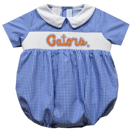 Florida Gators Smocked Blue Gingham Short Sleeve Boys Bubble - GatorPatch