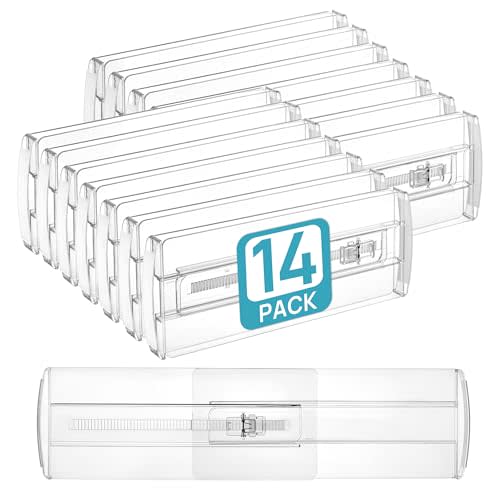 Vtopmart 14 Pack Drawer Dividers for Clothes, 4" High 10.2"-16.6" Adjustable Expandable Dresser Drawer Organizer, Clear Plastic Separators for Dresser, Baby Clothing, Underwear, Cosmetic, Toiletries