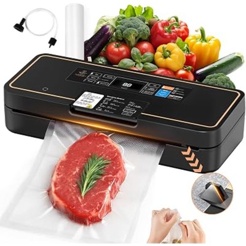 Vacuum Sealer for Food, 95kPa Food Saver Machine, 135W Fast-Sealing with Easy Tear Cutter, Built-in Bag Storage, 9-in-1 Compact with 10 ft Bag Roll