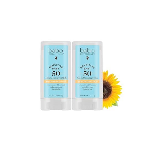 Babo Botanicals Sensitive Baby Mineral Sunscreen Stick SPF 50-70% Organic - Fragrance-Free - for Babies & Kids