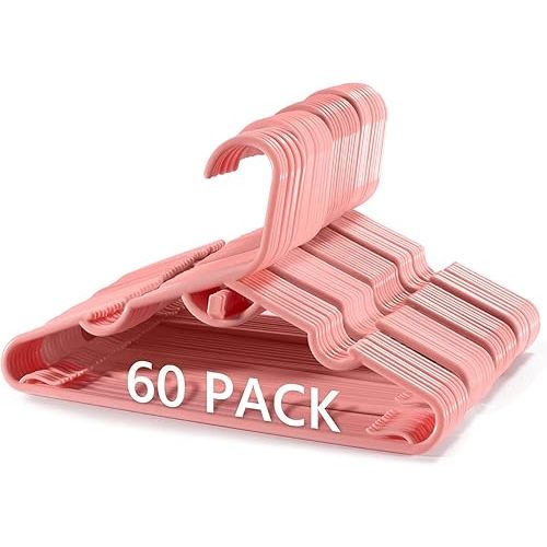 Plastic Baby Hangers 60 Pack, Pink Stackable Baby Clothes Hanger Stackable Kids Plastic Hanger(11.4"") for Toddler&Newborn Child Baby Durable Hangers for Closet, Kids Hangers, Plastic(pink)