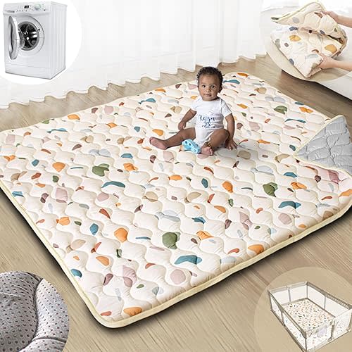 Baby Play Mats for Floor, 71”x59” Upgraded Thickness & Larger Super Soft Playmat for Babies and Toddlers, Foldable Washable, Upgrade Anti-Slip Crawling Mat for Playpen(Boho Color Blocks)
