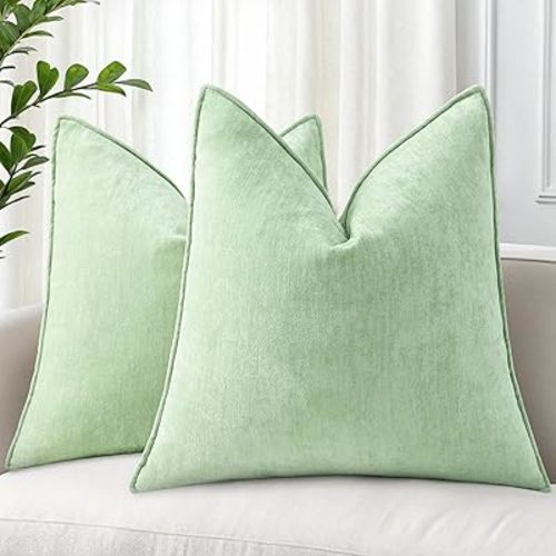 decorUhome Couch Throw Pillow Covers 18x18 Set of 2, Decorative Soft Neutral Chenille Pillow Covers with Elegant Design for Sofa Bed Living Room Home Decor, Sage Green