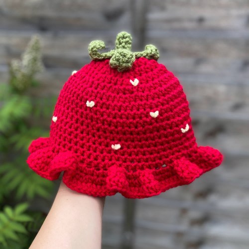 Crocheted Baby Bucket Hat - Strawberry