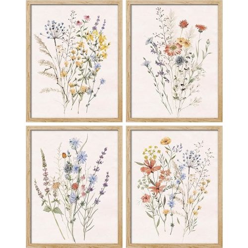 SIGNWIN Framed Poster Watercolor Wildflower Rustic Floral Nature Illustration Decorative Country/Farmhouse Rustic Cozy Zen for Living Room, Bedroom, Office - 11"x14"x4 Natural
