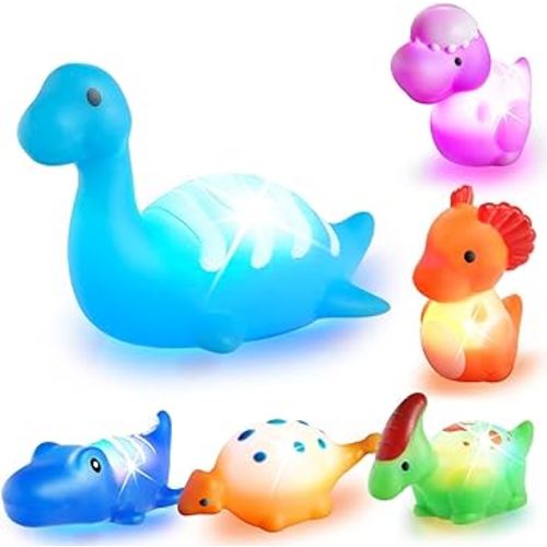 VIBOYLAR Bath Toys for Toddlers 1-3: 6 Packs Light-Up Floating Dinosaur Baby Toddler Bath Toys Set for Boys Kids Birthday Easter Christmas - Water Bathtub Shower Pool Bath Toy for Children Preschool