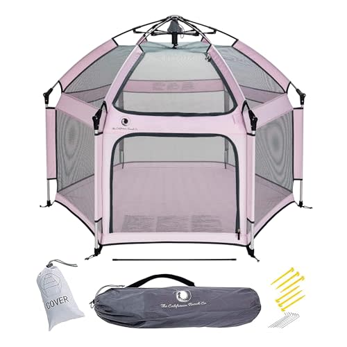 POP 'N GO Baby Playpen - Indoor & Outdoor Playpen for Babies and Toddlers - Baby Beach Tent, Foldable, Portable W/Canopy, Travel Bag, & Mosquito Net - Pop Up Pack and Play Tent (Soft Pink)