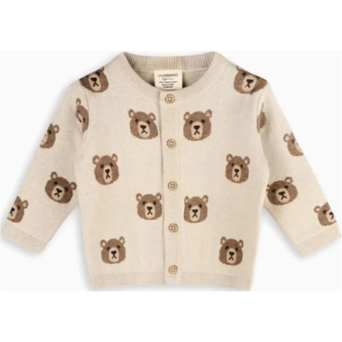 kids Viverano Organics Bear Jacquard Baby Cardigan - Brown | Garmentory