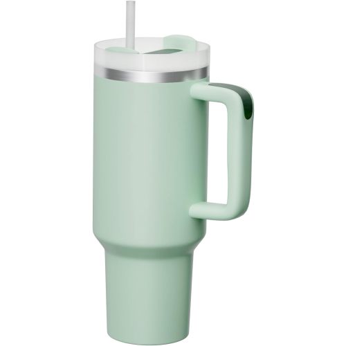 KISSKIND 40 oz Tumbler with Accessories | Insulated Water Bottle Stainless Steel Tumbler with Handle And Straw | Bayleaf