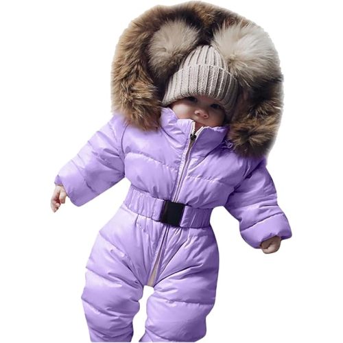 Outerwear Romper Coat Warm Infant Baby Jacket Snowsuit Girls Hooded Jumpsuit Girls Snow for Kids (Purple, 3-6 Months)