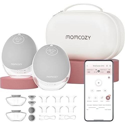 Momcozy Breast Pump Hands Free Mobile Flow | M9, App Discreet Control with Personalized Multi-Modes & 15 Levels, Independent Breastmilk Storage, Wearable Breast Pump M9 24mm, 2 Pack Gray
