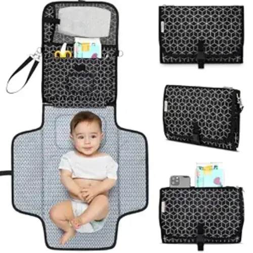KeaBabies Portable Diaper Changing Pad, Baby Changing Mat (Black Geo)