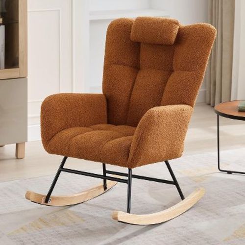 Rocking Chair,250lbs Fabric Upholstered Glider Rocker Rocking Accent Chair with High Backrest,Side Pockets for Living Room, Bedroom, Cozy Reading