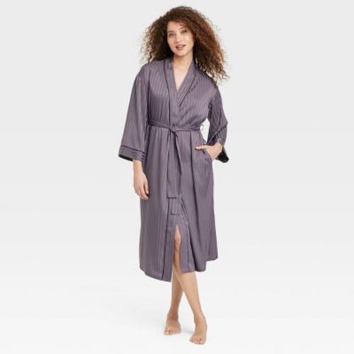Women's Luxury Collection Shadow Striped Long Satin Robe - Auden™ Coral Red XS/S: Recycled Polyester, Relaxed Fit