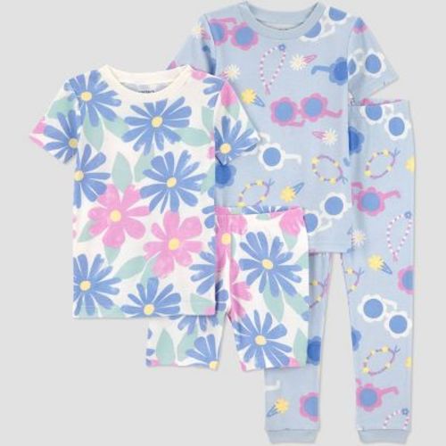 Carter's Just One You® Toddler Girls' 4pc Short Sleeve Cotton Snug Fit Floral/Sunglasses Pajama Set - Ivory 2T