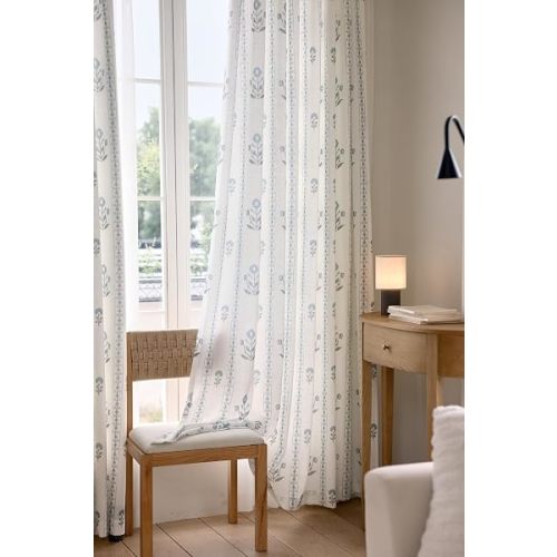 DrapePalette - Linen Blend Pinch Pleated Curtains 80 Inches Long for Living Room, Bedroom, Dining Room, Light Filtering Curtains 2 Panels Set, Modern Floral Printed Design, Antique White 30" W x 80" L