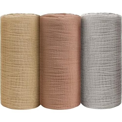 Baby Swaddle Blanket Neutral - Lightweight and Breathable Muslin Swaddles for Newborns - Receiving Blanket for Baby Boys and Girls (browngray, 3pack)