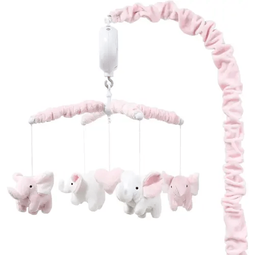 The Peanutshell Crib Mobile for Girls - Soft Pink Musical Baby Crib Mobile with 12 Lullabies, Cute Elephant Baby Mobile Crib Pink Elephant Nursery Decor