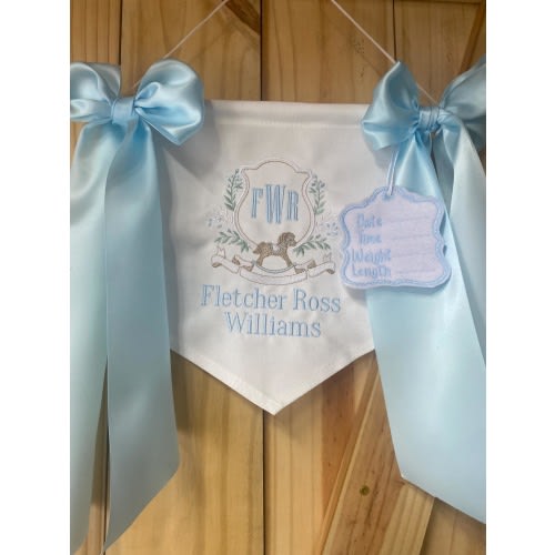 Embroidered Baby Name Banner: Custom Hospital Announcement, Birth Announcement