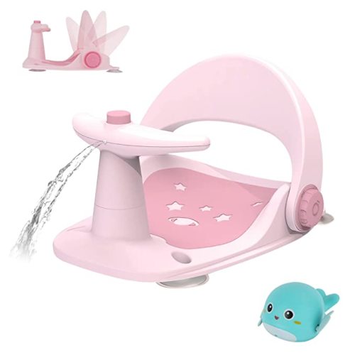 Baby Bath Seat,Infant Baby Bath Tubs Seat, Baby Bathtub Seat for Sit-Up 6 to 18 Months,Baby Bath Shower Chair with Adjustable Backrest Support,Non-Slip Soft Mat,Secure Suction Cups (Pink)