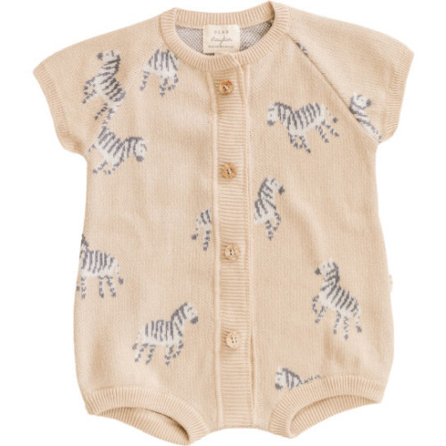 Organic Cotton Knit Jacquard Playsuit in Zebra, Mushroom - Dear Hayden Rompers | Maisonette