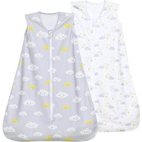 david's kids Micro Fleece Baby Sleep Sack 12-18 Months, Soft Baby Wearable Blankets with 2-Way Zipper, 2 Pack Comfy Sleeping Bags for Toddler Boys Girls Neutral, Large Size, Clouds