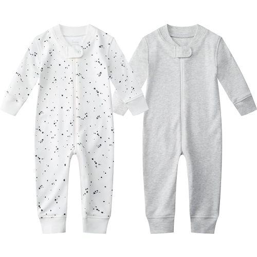 Owlivia Organic Cotton Baby Boy Girl Zip up Sleep 'N Play Pjs, Footless, Long Sleeve
