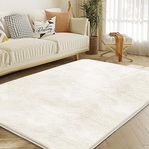 Ultra Soft Area Rug 6x9 Feet, Cosy Fuzzy Faux Fur Area Rug,Indoor Modern Plush Washable Shaggy Rugs for Bedroom Living Room Home Decor, Fluffy Carpet for Kids Room,Nursery,Dorm (Beige)