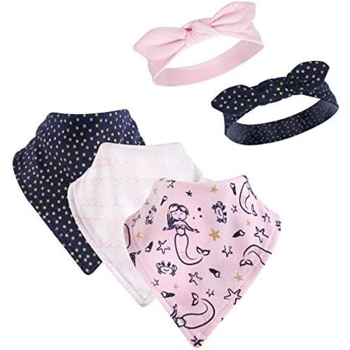 Hudson Baby Unisex BabyCotton Bib and Headband or Caps Set