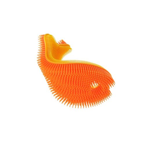Innobaby Bathin' Smart Silicone Bath Scrub for Babies Toddlers and Adults in Double Sided Sensory Fish Shape, Gently Exfoliate Face and Body, Made with Quick-Dry Food Grade Silicone- Orange/Yellow