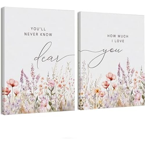 STHTTSW Wildflower Nursery Decor, Baby Girl Nursery Decor Set of 2, Floral Boho Canvas Wall Art Prints for Cute Teen Toddler Little Girls Room, I Love You Sign 11x14