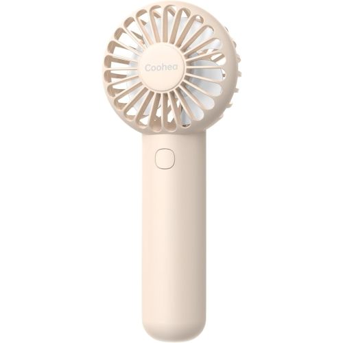 Mini Handheld Fan, Small Cute Design, 3 Powerful Speeds, USB Rechargeable Battery Operated, Personal Portable Fan with Base & Lanyard, for Eyelash Makeup Travel Beach Office Desk, Beige