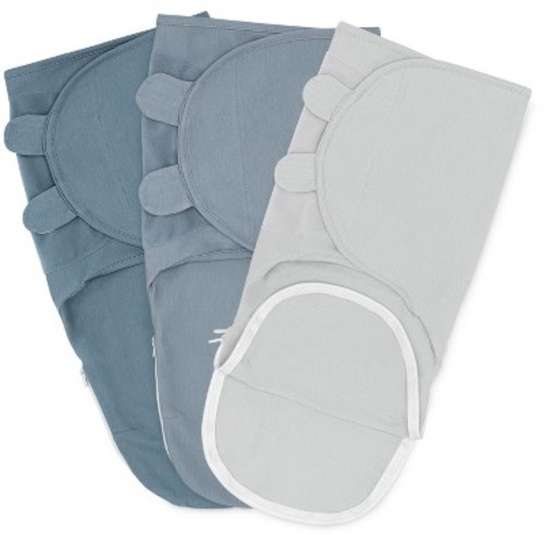 Swaddle Blankets for Baby Girl & Boy with Easy Access Zipper for Diaper Changes Set of 3 - Small - Stone, Pacific Blue, Nomadic Blue