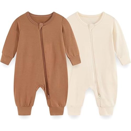 Unisex Rayon Made from Bamboo Zipper Baby Boy Girl Rompers 2 Pcak Long Sleeve Infants Jumpsuits New Born Clothes