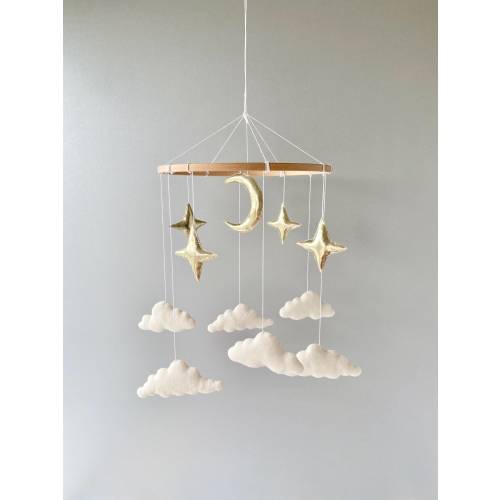 Cloud, stars and moon baby mobile for nursery, neutral baby mobile, baby crib mobile, starry night nursery mobile, space mobile