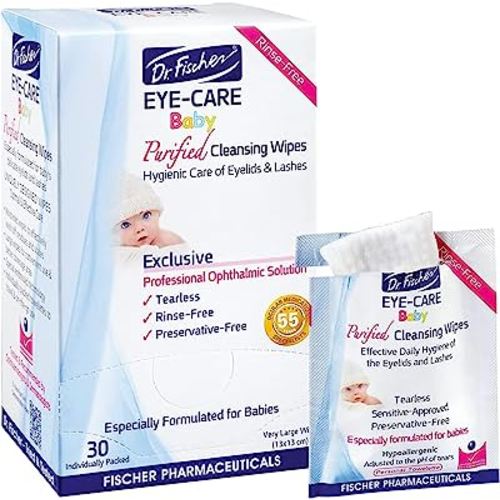 Purified, Non Irritating, Tear Free, Hypoallergenic & Sensitive Approved Baby Eyelid Wipes by Dr. Fischer – Pre-moistened, Rinse Free and Pediatrician Recommended - (30)