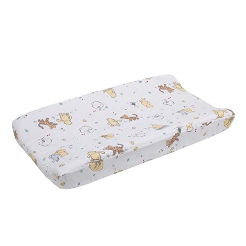 Disney Winnie The Pooh Classic Pooh 100% Cotton Quilted Changing Pad Cover, Ivory/Butter/Aqua/Orange 1 Count (Pack of 1) - Disney Classic Pooh
