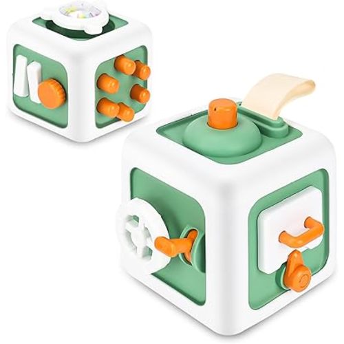 Toys for 1 Year Old Boy Girl, Montessori Busy Board Busy Cube, Travel Toys for Toddlers 1-3, 1 Year Old Girl Boy Gifts, Green
