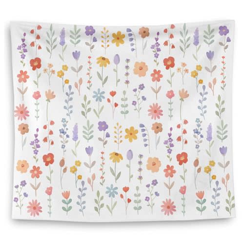QGFM Wildflower Nursery Wall Decor, Girls Room Wall Decor, Boho Floral Nursery Tapestry Wall Hanging for Toddler Baby Girl Room Bedroom Playroom Decor, 50x60 Inches