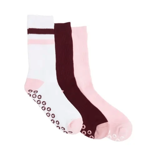 Simon De Winter Stripe Grip Sole Rib Crew Socks 3 Pack in Multi | MYER