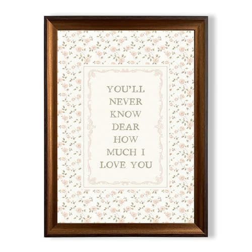 Framed Nursery Inspirational Quote Canvas Wall Art You'll Never Know Dear How Much I Love You Wall Decor Pictures Farmhouse Green Pink Floral Poster Prints Daily Reminder Home Decoration 12x16in